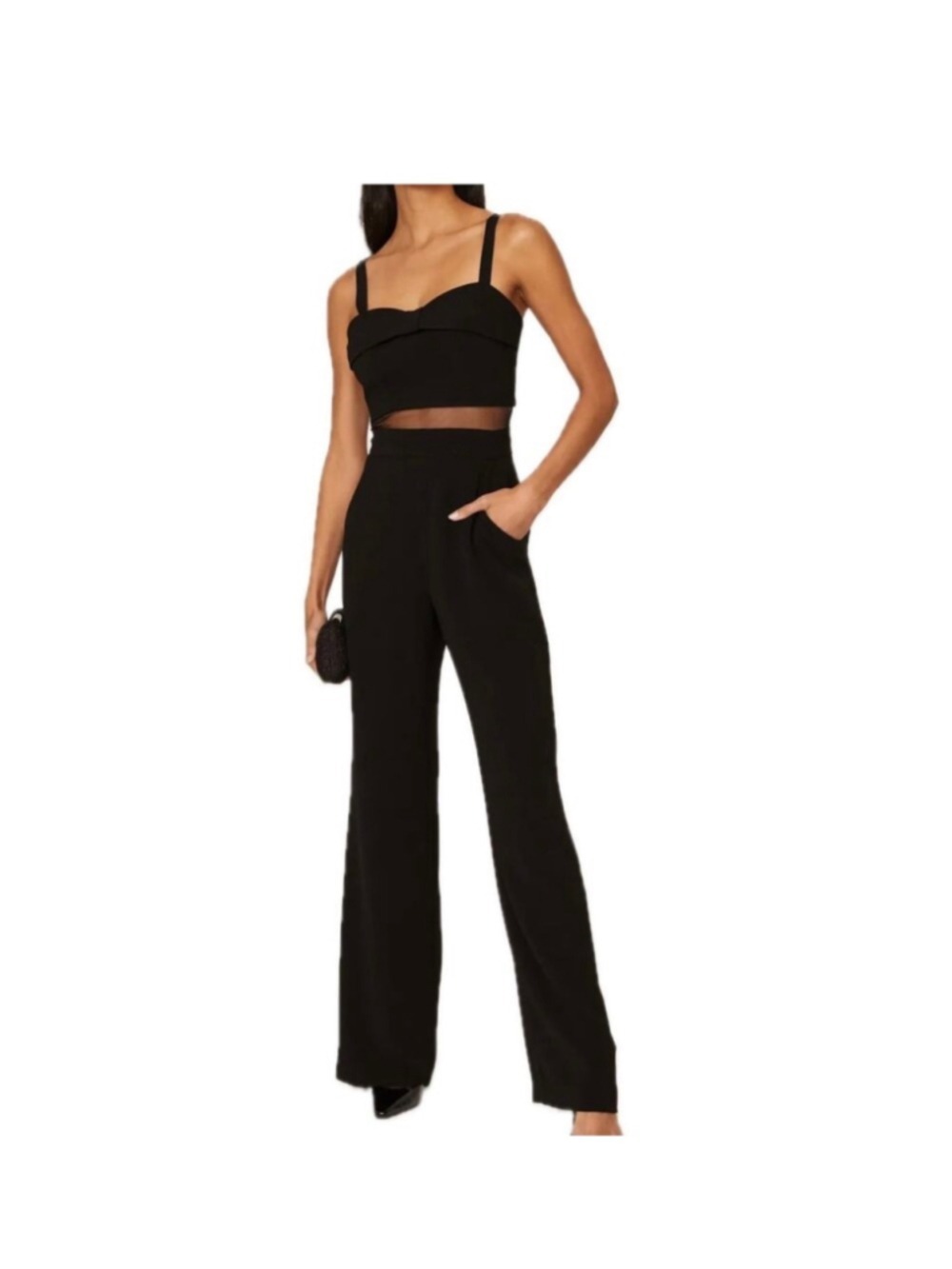 Women's DRESS THE POPULATION Black Mesh Panel Jumpsuit XS